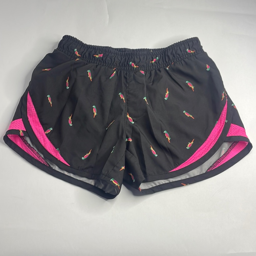 Old Navy Active Girls Black/Pink Parrot Shorts-Size 8